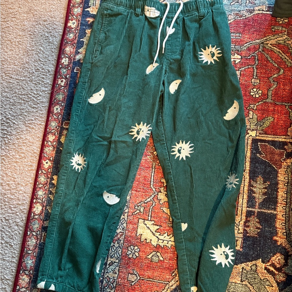 Urban Outfitters Teal Corduroy Joggers with White Celestial Design